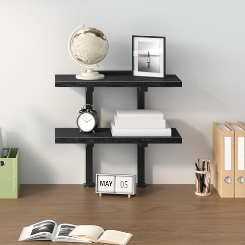 MAHANCRIS Clamp On Desk Organizer, 2-Tier Desktop Bookshelf, Adjustable Desk Storage Shelf, Metal Frame, for Office, Study and Game Room, Black DSBK3501 - color: Black, size: 2-Tier