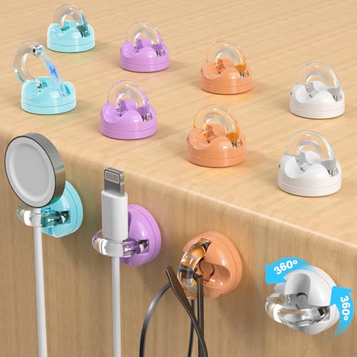 8-Pack Magnetic Cable Clips Cord Organizer, 360° Swivel Cable Holder with 8mm Slot for Phone Charging Cord, HDMI, USB, Strong Adhesive for Desk, Nightstand, Wall, No-Residue Removal - color: White+Purple+Blue+Orange