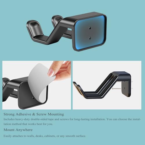 2-Pack Controller Holder Wall Mount, Headset Holder Stand for Xbox Series X/S, PS5, PS4, PC Gaming Stuff Accessories with Stable 3M Adhesive, Strong Adhesive by Screws(Black) - color: Black(2 Pack)