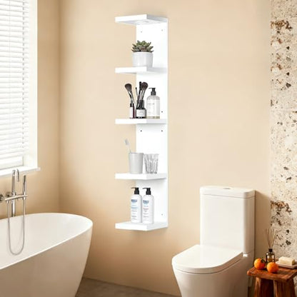 LinTimes 5-Tier LED Wall Shelf with Remote Control, White Floating Shelves Unit, Wall Mounted Display Storage - size: 5 Tier