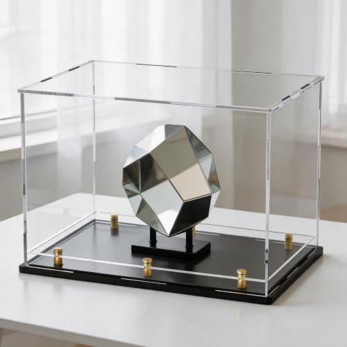 Acrylic Display Case for Collectibles, Dustproof Acrylic Box with Clear Display Elevation & Gold Risers, Large Display Case for Figures Toys Memorabilia, 16" L x 8" W x 8" H - size: 16"L x 8"W x 8"H