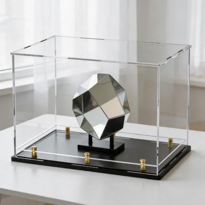 Acrylic Display Case for Collectibles, Dustproof Acrylic Box with Clear Display Elevation & Gold Risers, Large Display Case for Figures Toys Memorabilia, 16" L x 8" W x 8" H - size: 16"L x 8"W x 8"H