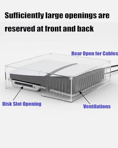 Fletzorb Horizontal PS5 Acrylic Dust Cover, Clear Console Protector for PS5 Slim/Pro with Base, Easy Assembly Heat Dissipation Case, Anti-Scratch & Dustproof, 17" L x 13" W x 6" H - size: 17" x 13" x 6"