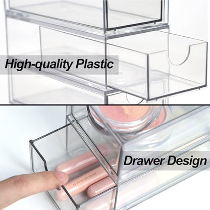 Acrylic Makeup Organizer, 10 Drawers Clear Storage Organizer Desktop Stackable Storage Drawers, Plastic Organizer Bins for Makeup, Stationery, Cosmetics, Vanity, Bathroom,Cabinet,Pantry Office Desk - style: 10 Drawers
