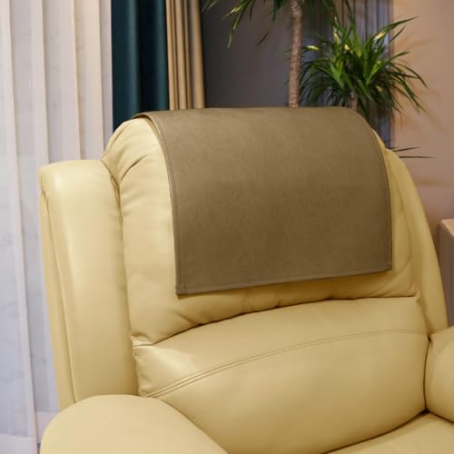 Non Slip Headrest Cover for Furniture Slipcovers,Faux Leather Headrest Protector for Recline Chair Vinyl Head Protector Cover for Sofa,Theater Seat Cover for Home & Office 17x27 in, Taupe - color: Taupe