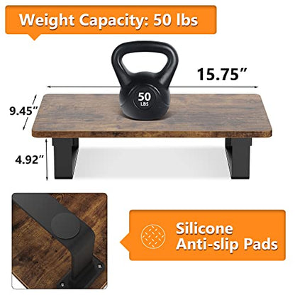 Monitor Stand Riser with 50 LB Capacity, Stable Wood Computer Monitor Stand for Desk Organizers, Anti-slip Computer Riser Monitor Shelf for PC Laptop Notebook Printer Computer iMac, Rustic Brown