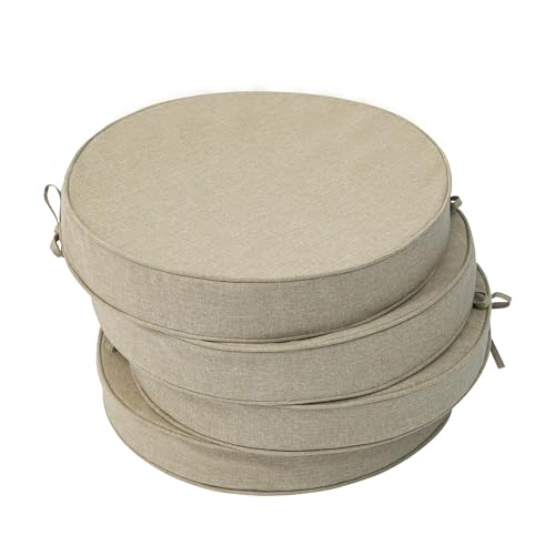 Outdoor Round Chair Cushions 15 Inch, Fade-Resistant & Water-Resistant, Bistro Chair Seat Pads for Porch Garden Balcony Patio Furniture Stools, Non-Slip Bottom, Set of 4, Natural - color: Natural, size: Dia. 15" 4 Pack