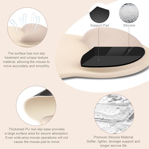 MOSISO Wrist Rest for Keyboard Mouse Pad Set, Large Gaming Deskpad&Circle Curved Mousepad&Keyboard Wrist Rest&Coaster, Ergonomic Non-Slip Mousepad&Easy Typing Pad with Silicone Lining, Apricot - color: Apricot