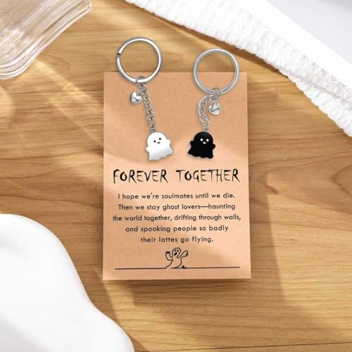 PRCOLUX Funny Cute Ghost Keychain Gifts for Sisters Boyfriend Girlfriend Couple Halloween Christmas Birthday Graduation Gifts - style: Ghost Couple