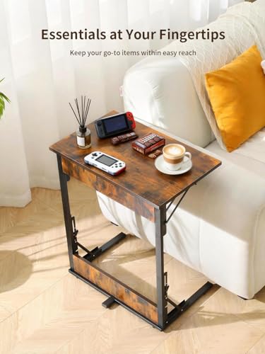 Upgraded 24" Folding C Shaped End Table, Small Sofa Side Laptop Desk, Couch TV Tray Table for Living Room, Bedroom (1, Rustic Brown) - color: Brown, size: set of 1