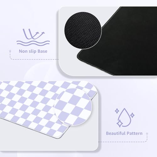 iCasso Desk Pad Mat, Desk Matt for Desktop, Cute XXL Large Mouse Pad, Anti-Slip Big Mousepad with Stitched Edges, Keyboard Pad Mouse Mat for Computer (Purple Checkered) - color: Purple Checkered