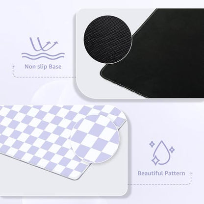 iCasso Desk Pad Mat, Desk Matt for Desktop, Cute XXL Large Mouse Pad, Anti-Slip Big Mousepad with Stitched Edges, Keyboard Pad Mouse Mat for Computer (Purple Checkered) - color: Purple Checkered