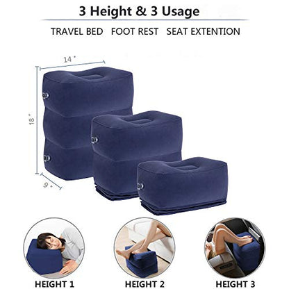 Inflatable Travel Foot Rest Pillow, Adjustable Height Leg Rest Pillow for Cars, Home, Office, Trains, Airplane, Make a Flat Bed for Baby, Kids, Toddlers, with 2in1 Storage Bag (1 Pack)