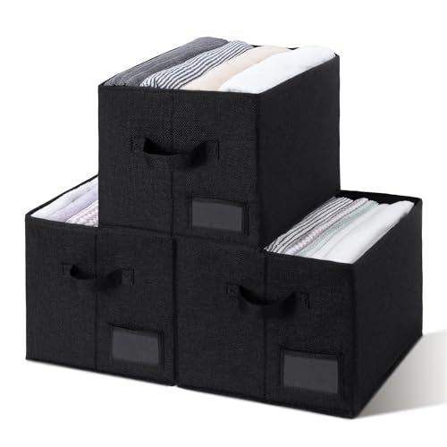 GRANNY SAYS Storage Baskets for Closet Shelves, Fabric Storage Bins for Clothes, Closet Organization Bins, Collapsible Storage Bins with Handles, Black, Large, 3-Pack - color: Black, size: Large