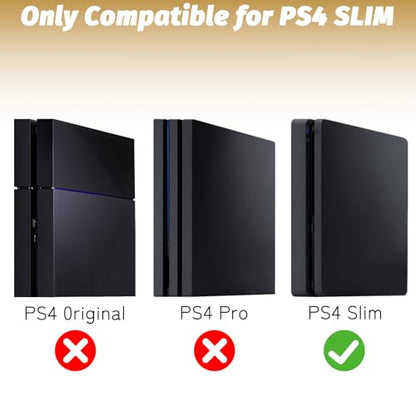 Wall Mount Compatible for PS4 Slim,Near or Behind TV, Space Saving,Metal PS4 Slim Wall Mount Bracket with Detachable 2 Controller Holder and Headphone Hanger
