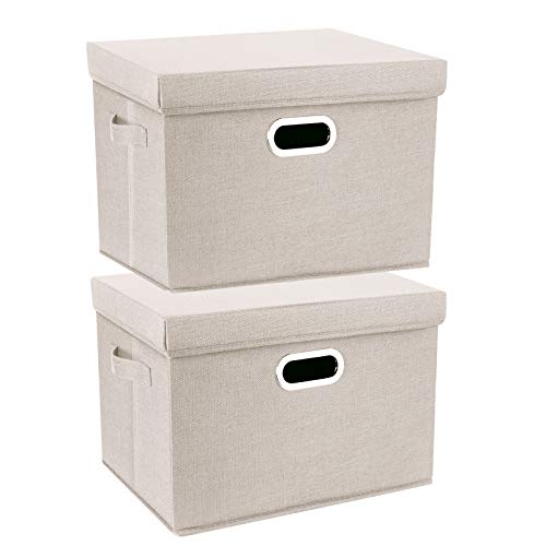 TYEERS Collapsible Storage Bins With Lids, Large Fabric Storage Boxes - 2 Pack - Beige - color: Beige, size: 2-Pack Large