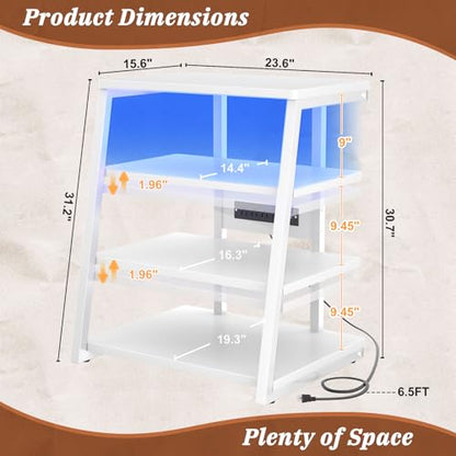 Armocity 4-Tier AV Media Stand with Power Strips, Stereo Stand with LED Lights, Audio Tower Rack with Adjustable Shelves, Small Entertainment Center, 30'', White - color: White, size: 30" (H)