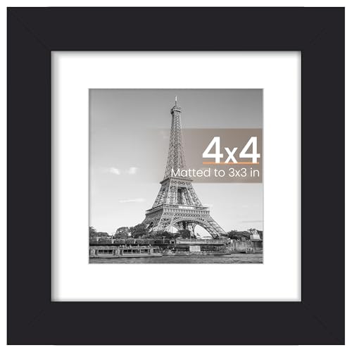 upsimples 4x4 Picture Frame, Display Pictures 3x3 with Mat or 4x4 Without, Wall Hanging Photo Frame, Black, 1 Pack - color: Black, size: 4x4