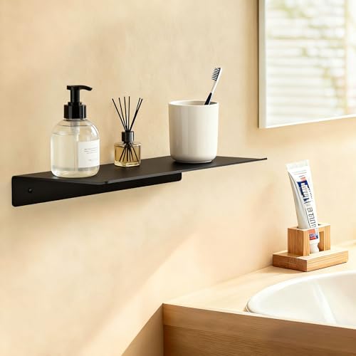Metal Floating Wall Shelves - Small Wall Mounted Display Shelf for Collectibles, Mini Hanging Shelves Set for Bathroom, Bedroom, Kitchen & Living Room Decor (Black, 8 in-3 Pcs) - size: 8 IN-3 Pcs