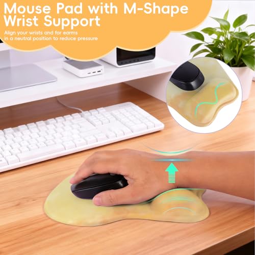 Mouse Pad with Wrist Rest Ergonomic Mouse Pad with Comfortable M-Shape Pain Relief Wrist Support Non-Slip PU Base Mousepad for Laptop, Office & Home (Lemon Yellow) - color: Lemon Yellow