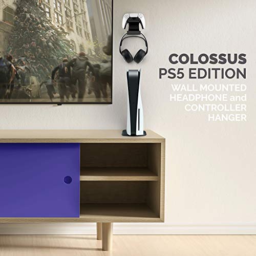 Linkidea Gaming Headset & Controller Holder, Dual Gamepad Controller & Headphone Hanger for PS5, PS4, Xbox One, Xbox 360, Pulse 3D Headset, Wall Mount Stand Universal Headsets (Black)