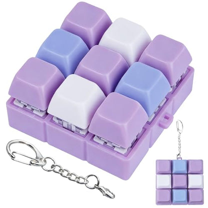 Keyboard Fidget Toy, Keyboard Keychain Fidget Toys, 9-in-1 Clicker Fidget Toy, Stress Relief Desk Decompression Button, Anxiety Relief Valentine's Day Gifts (3 Color-Purple Blue White) - color: 3 Color-purple Blue White