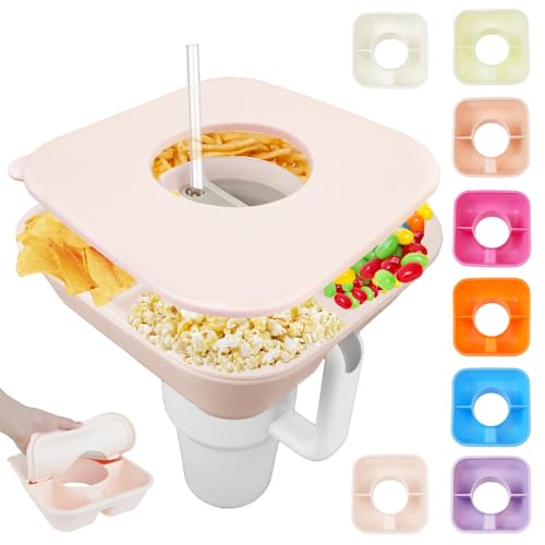 Snack Bowl for Stanley Cup 40 oz Tumbler, Reusable Silicone Snack Tray Snack Holder with Lid, Snack Ring for Stanley Tumblers Cup Accessories (Rose Quartz) - color: Rose Quartz