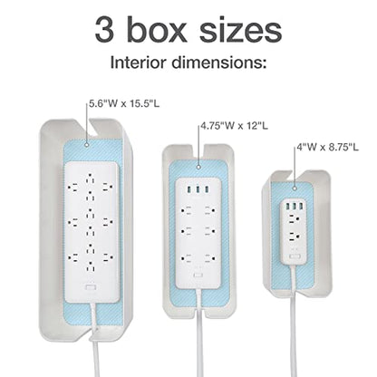 Oxford Cable Management Boxes, 3 Pack, Small, Medium, Large, 15 Cable Ties (Hook & Loop, Silicone,Twist Ties), Power Strip Organizer, White (27800)