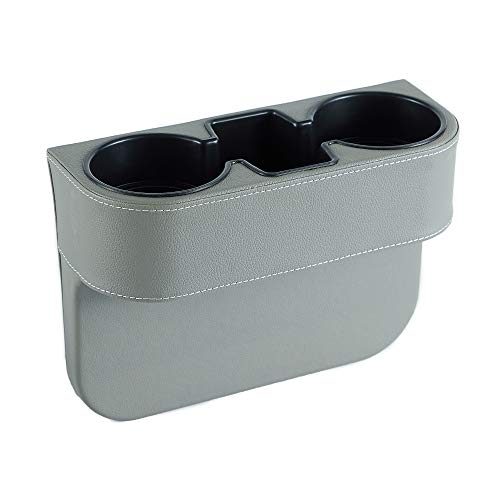 IOKONE Coin Side Pocket Console Side Pocket Leather Cover Car Cup Holder Auto Front Seat Organizer Cell Mobile Phone Holder (Gray) - color: Gray