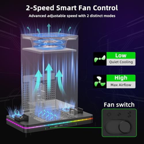 Charging Stand with Cooling Fan, CODOGOY Vertical Stand Compatible with Xbox Series X/S Console&Controller, Dual Controller Charger Station Dock with 3 USB Ports,2*1100 mAh Rechargeable Battery Packs - color: Jet Black