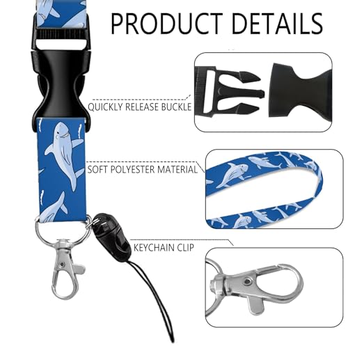 ID Badge Holder with Lanyard Fashionable ID Card Holders with Retractable Lanyards Soft Fiber Metal Clip Sturdy Buckle for Key Wallet Work Nurse Teacher (Cute Shark) - color: Cute Shark