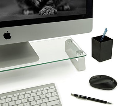Mount-It! Glass Computer Monitor Riser and Laptop Stand | Clear Flat Screen Display Stand, Desktop Shelf and Organizer, Glass and Aluminum Construction, 22 Inches Wide, 44 lb Carrying Capacity