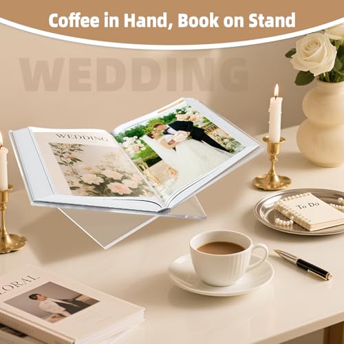 Clear Acrylic Book Stand – Large 12.6 x 6.7 x 5 in Book Holder for Cookbooks, Bibles, Art & Coffee Table Display | 2-Piece Cross Frame Design, Sturdy 0.2in Transparent Acrylic