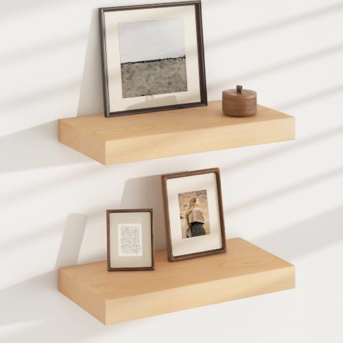 Floating Shelves for Wall, USA-Sourced Beech Wood 16 Inch Wall Shelves Set of 2, Natural Wooden Mounted Picture Ledge Shelf, Nursery Book Storage Shelf Kids Bookshelf Display, Shelf for Bathroom - color: Usa-sourced Beech Wood, size: 16''W, 2Packs