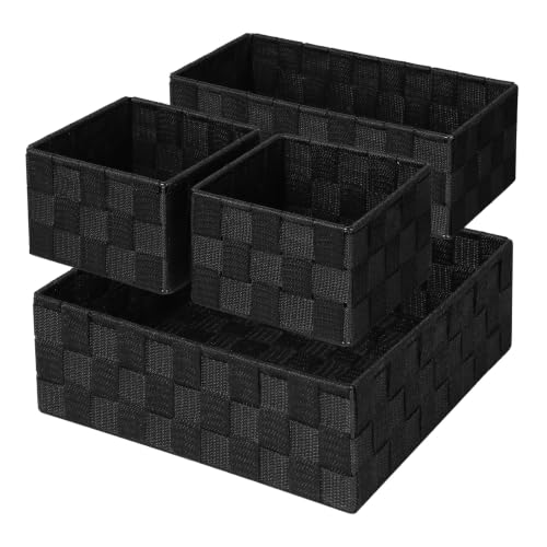 Posprica Small Black Baskets Cube Bin Container Tote,Woven Storage Baskets for Organizing Organizer Divider for Drawer, Closet, Shelf, Dresser, Set of 4 - color: Black