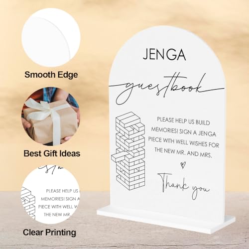 Tumbling Tower Game Sign, Wedding Guest Book Sign, Wedding Engagement Bridal Shower Reception Drinks Table Desk Acrylic Decor - color: Jenga Guestbook