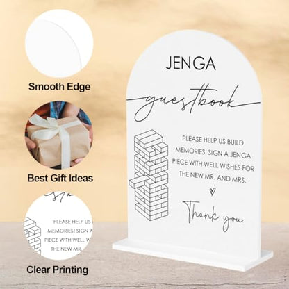 Tumbling Tower Game Sign, Wedding Guest Book Sign, Wedding Engagement Bridal Shower Reception Drinks Table Desk Acrylic Decor - color: Jenga Guestbook