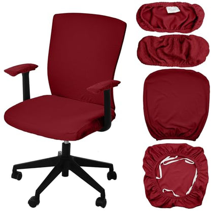 Tallew 4 Pcs Office Chair Covers Set Computer Universal Protective Stretchable Chair Seat Covers Desk Armrest Slipcovers Pads Office Cushion Backrest for Rotating(Red) - color: Red