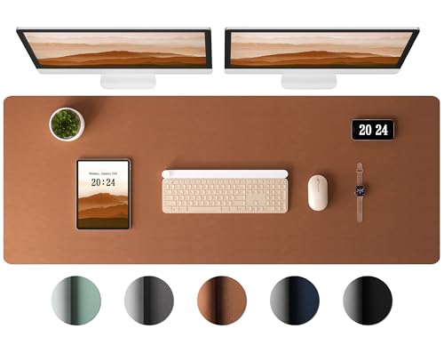Aothia Leather Desk Pad Protector, Office Mat, Large Mouse Pad, Laptop Desk Pad, Non-Slip PU Leather Blotter, Waterproof Writing Pad for Office and Home (Brown, 47" x 17") - color: Brown, size: 47" x 17"