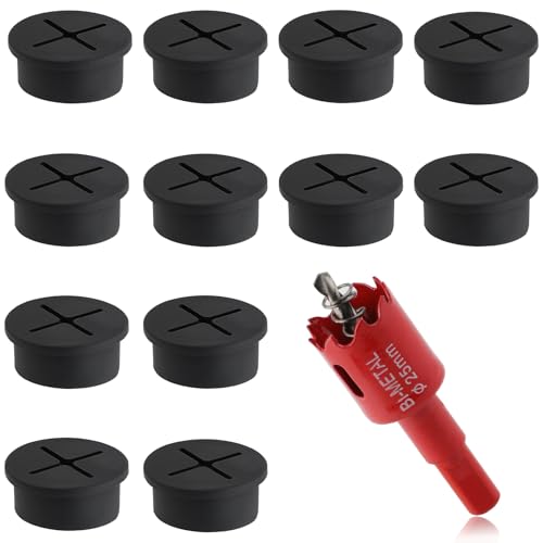 1 Inch（25mm) Desk Grommet, 13 Pieces Wire Grommet, Desk Hole Cover for Cables with Hole Saw,Plastic Cable Cord Wire Hole Cover for Desk, Table,Cabinet,Countertop and Other Furniture(Black) - size: 1IN/25mm Black-Cross