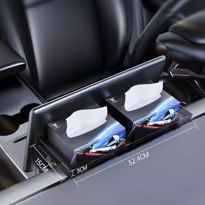 For 2020-2024 Tesla Model Y & 20217-2023 Model 3 - Hidden Center Console Organizer Tray, Tissue Holder, Open-Close Storage Shelf Box Under Dashboard Display (Tissue Box Behind the Display Screen) - style: Tissue Box Behind the Display Screen