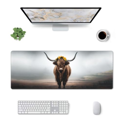 Highland Cow Gaming Mouse Pad, Large Non-Slip Rubber Base Mousepad XL 31.5x11.8in, Keyboard Mouse Mat, Desk Pad with Stitched Edges for Gamer Home&Office - color: 13