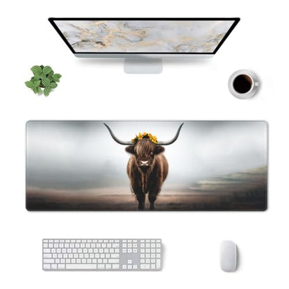 Highland Cow Gaming Mouse Pad, Large Non-Slip Rubber Base Mousepad XL 31.5x11.8in, Keyboard Mouse Mat, Desk Pad with Stitched Edges for Gamer Home&Office - color: 13