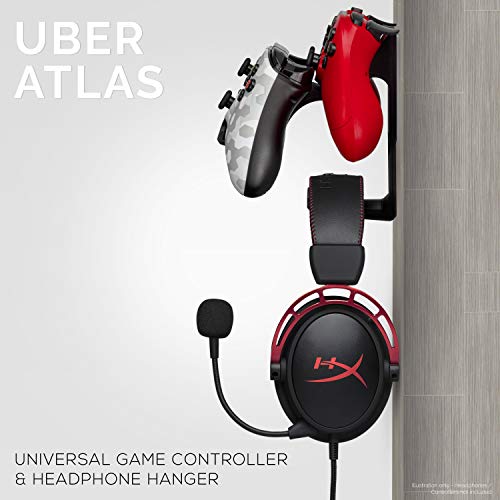 BRAINWAVZ The UberAtlas Dual Game Controller & Headphone Stand Wall Mount Holder for Xbox ONE, Series X, PS5, PS4, PS3, Switch, STEELSERIES Gamepad & More, Stay Organized No Screws - color: Black