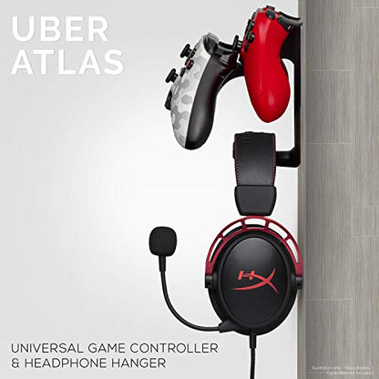 BRAINWAVZ The UberAtlas Dual Game Controller & Headphone Stand Wall Mount Holder for Xbox ONE, Series X, PS5, PS4, PS3, Switch, STEELSERIES Gamepad & More, Stay Organized No Screws - color: Black