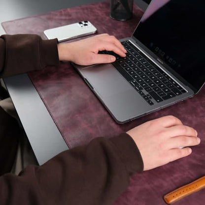 Jersey Genuine Calfskin Leather Desk Pad, Office Desk Mat with Non-Slip Bottom, Smooth Surface for Mouse & Keyboard, Desk Protector (36x19 inches) (Dark Purple) - color: Dark Purple