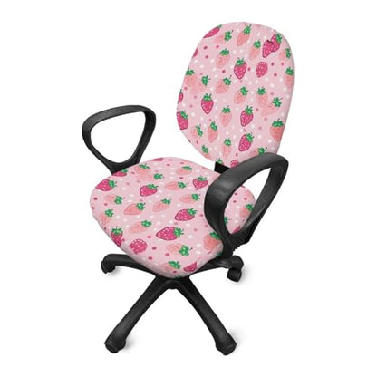 Strawberry Office Chair Cover Dust Proof Computer Chair Seat Cover 2 Piece Dorm Computer Rotating Chair Slipcover Chair Padded Cover Anti-Slip Desk Accessories Polka Dot - color: Strawberry 3