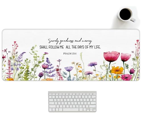 Christian Decor Large Mouse Pad Bible Verses Desk Mat, Surely Goodness and Mercy Extended Large XXL Computer Mat Gaming Mouse Pad Christian Office Room Decor Christian Gifts for Women 31.5x11.8 - color: Christian Surely Goodness and Mercy, size: 31.5L x 1