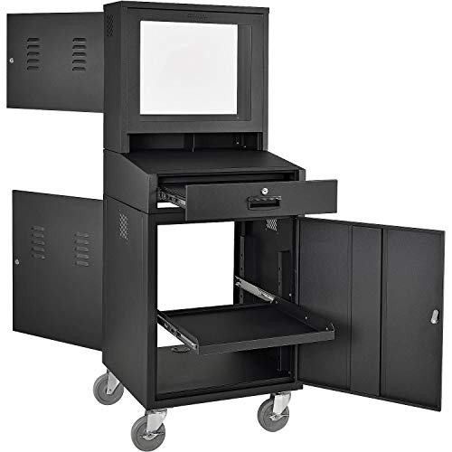Global Industrial Mobile Security LCD Computer Cabinet Enclosure, Black | For 24" Diagonal Monitors, Steel Construction, Powder Coat Finish, 24-1/2"W x 22-1/2"D x 62-3/4"H, Unassembled - color: Black