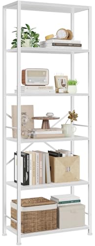 Furologee 6 Tier Book Shelf, Tall Wide Bookshelf, Modern Open Bookcase, Display Shelves Storage Organizer, Shelving Unit for Living Room, Home Office, Bedroom, Kitchen, White - color: White, size: 6 Tier - 20"W